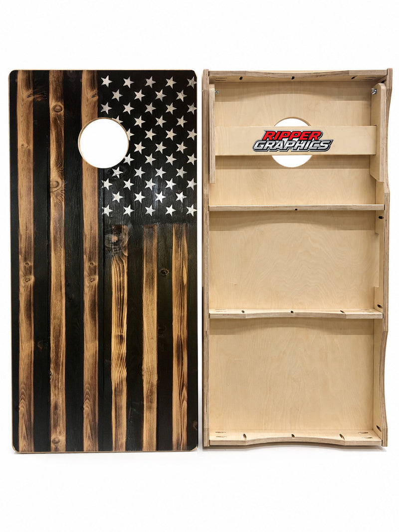 Wood American Flag Cornhole Design