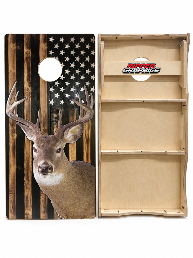 Buck Wood American Flag Cornhole Design