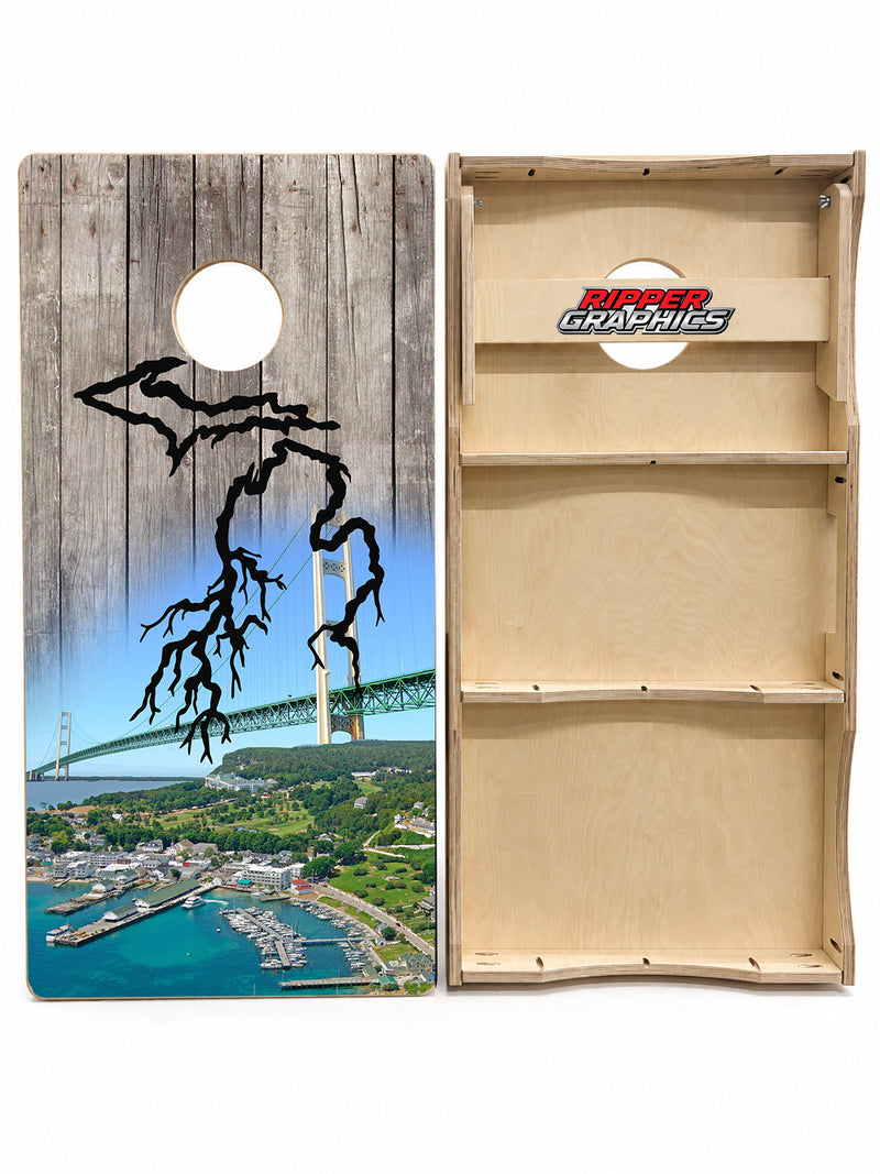 Michigan Roots Mackinac Bridge Cornhole Design