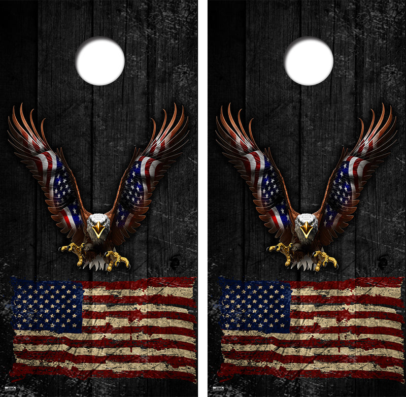 American Flag Eagle Distressed Cornhole Design