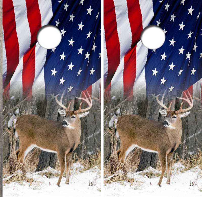 American Flag Deer Cornhole Design