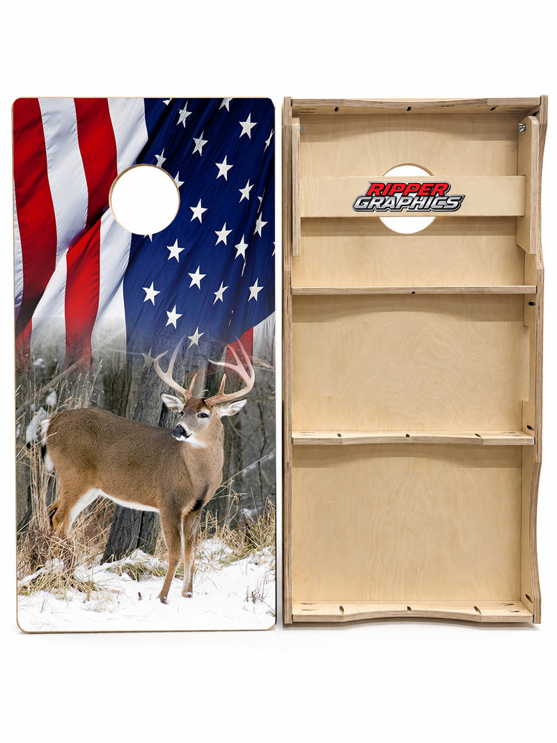 American Flag Deer Cornhole Design