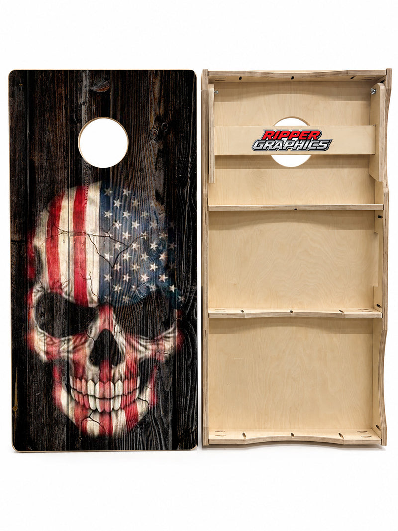 American Flag Skull Barnwood Cornhole Design