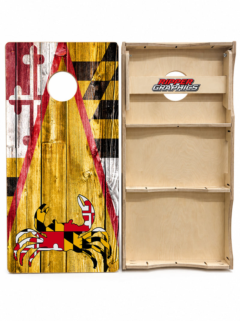 Maryland Crab Themed Barnwood Cornhole Design