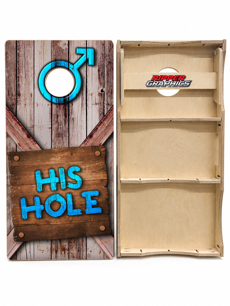 His Hole Her Hole Barnwood Cornhole Design