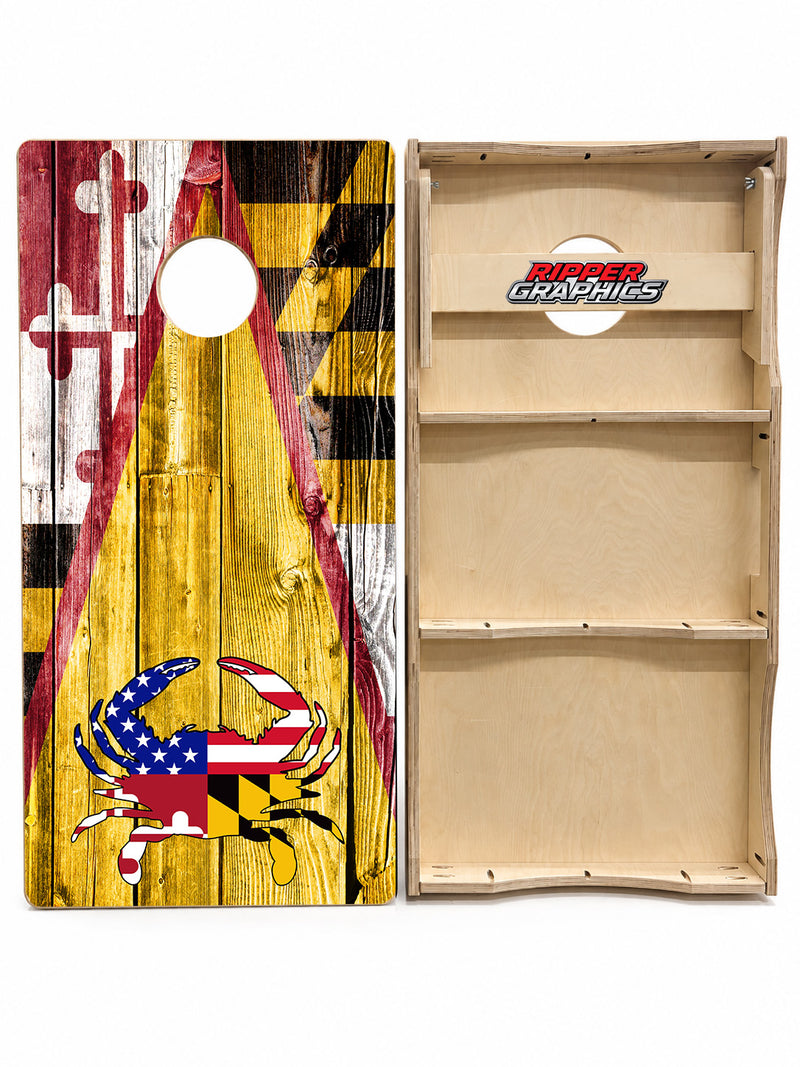 Maryland Flag American Flag Crab Barnwood Cornhole Design