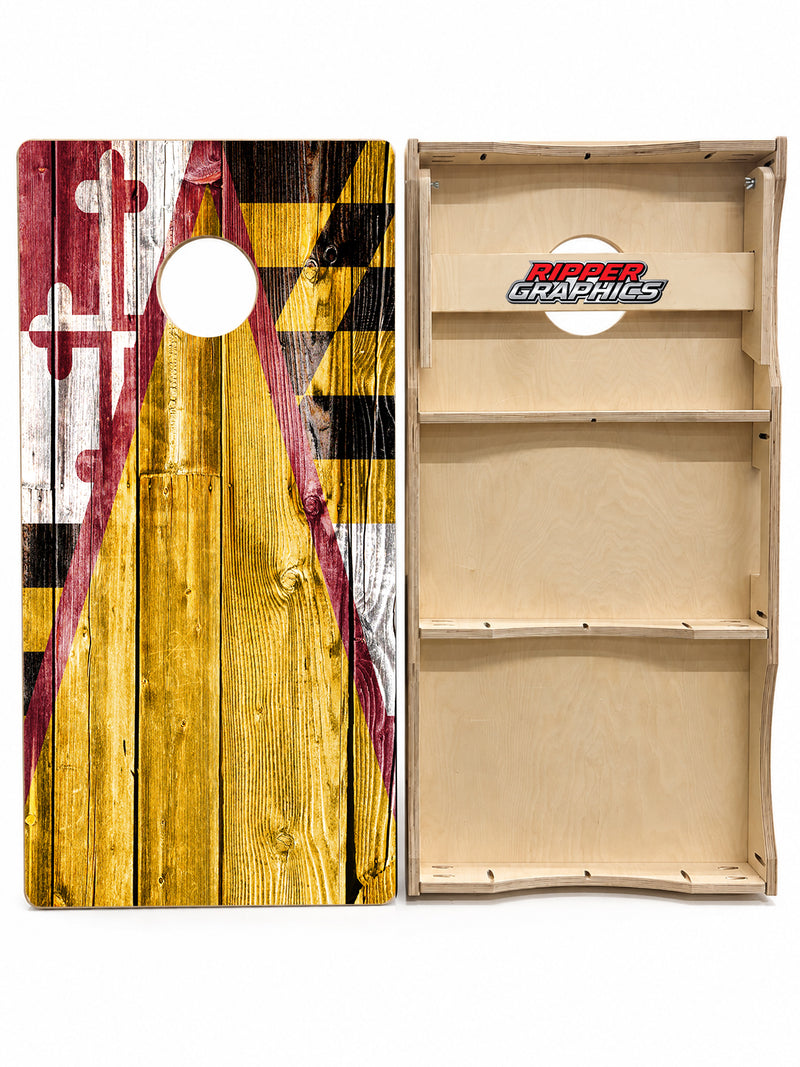 Maryland Themed Barnwood Cornhole Design