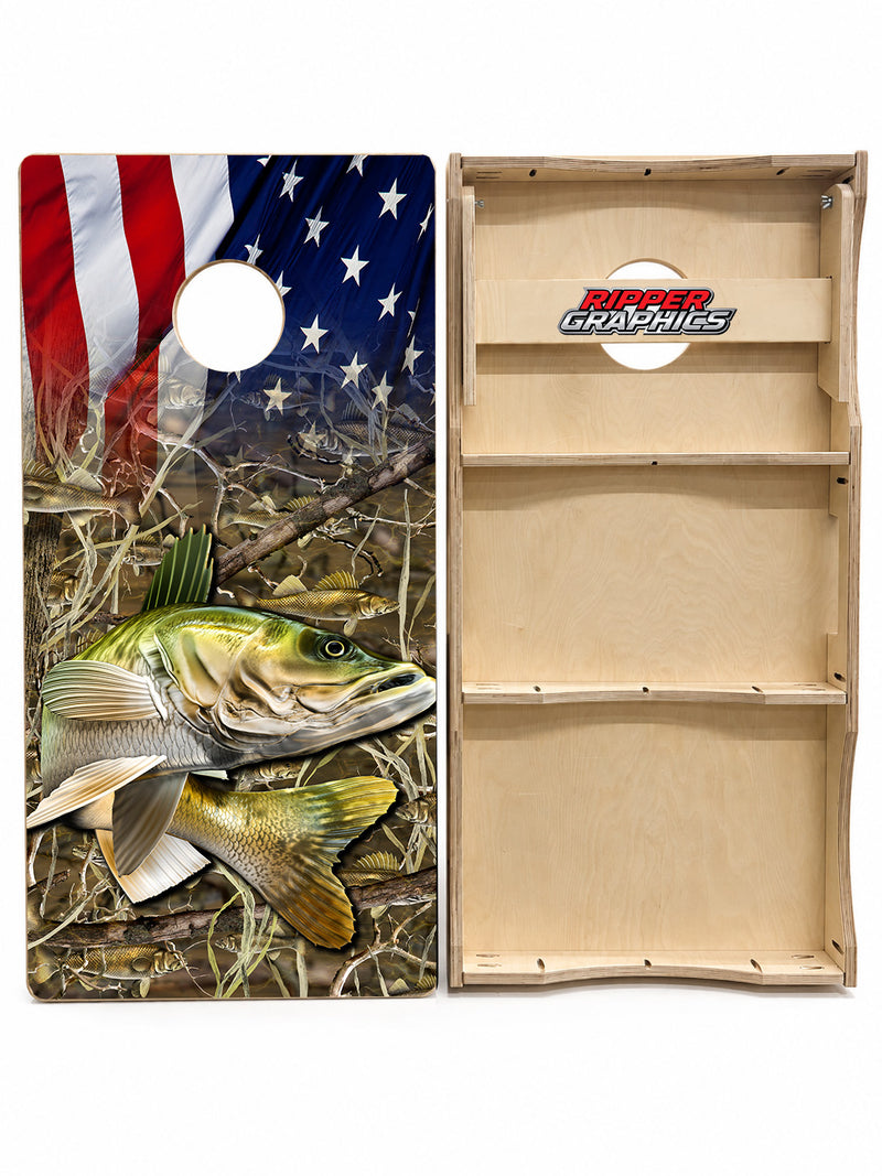 Walleye American Flag Cornhole Design