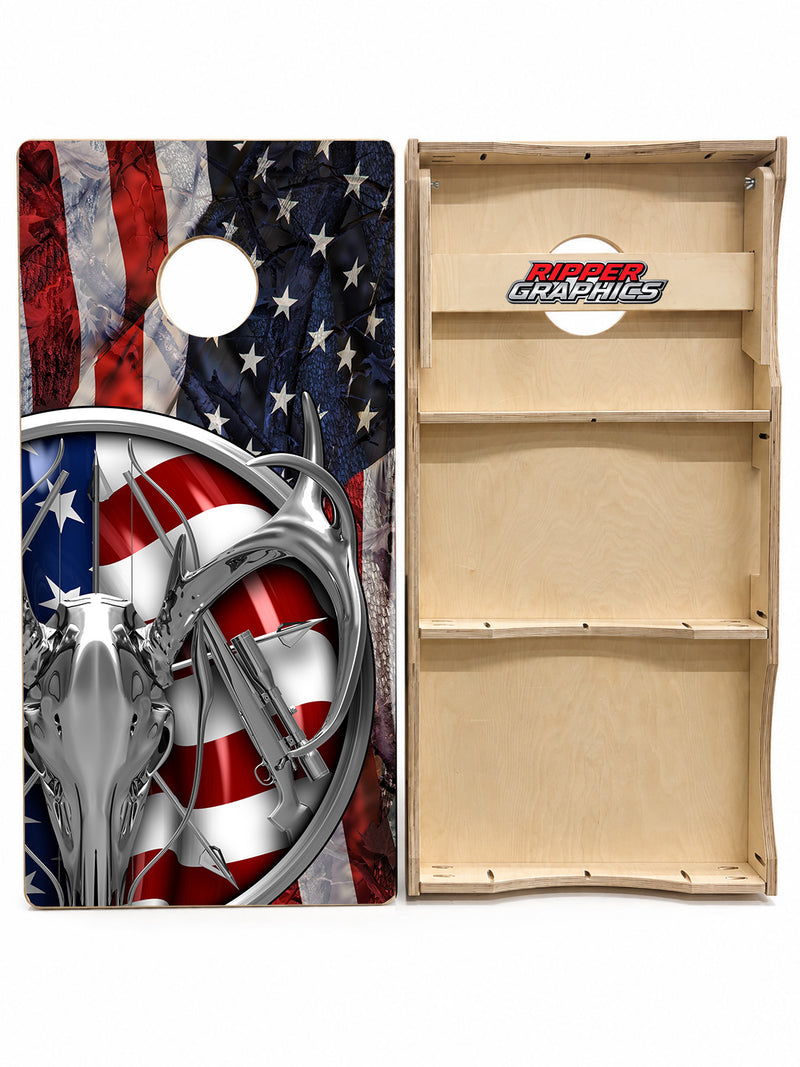 American Deer Hunt Flag Cornhole Design