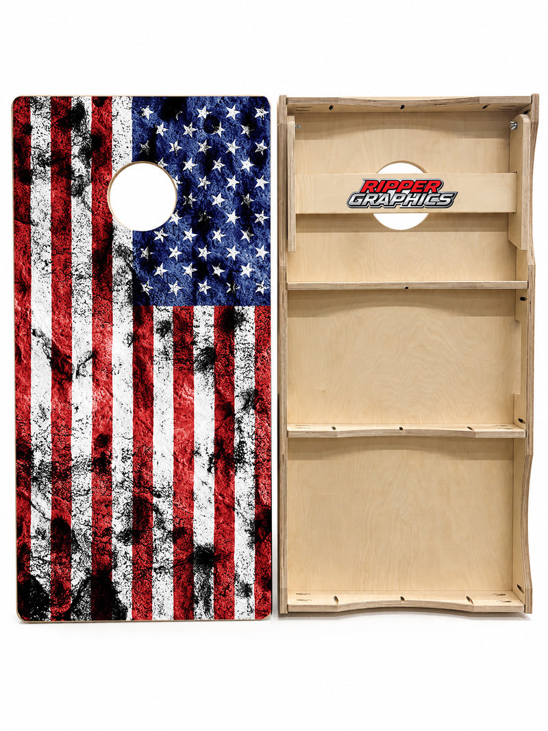 Grunge American Flag Cornhole Design