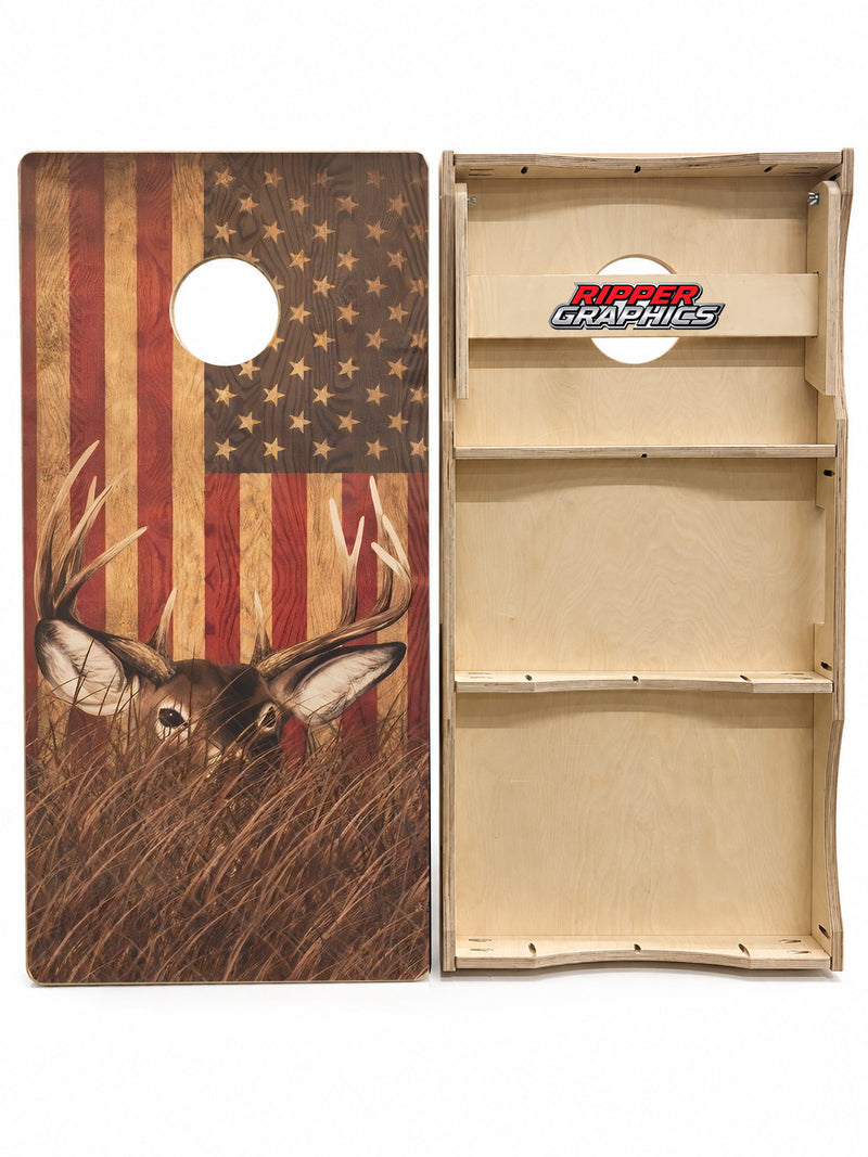 Deer American Flag Cornhole Design