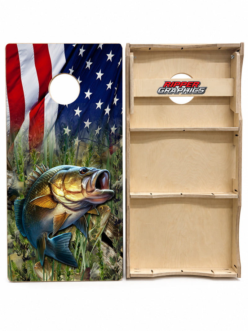 Bass Fish American Flag Cornhole Design