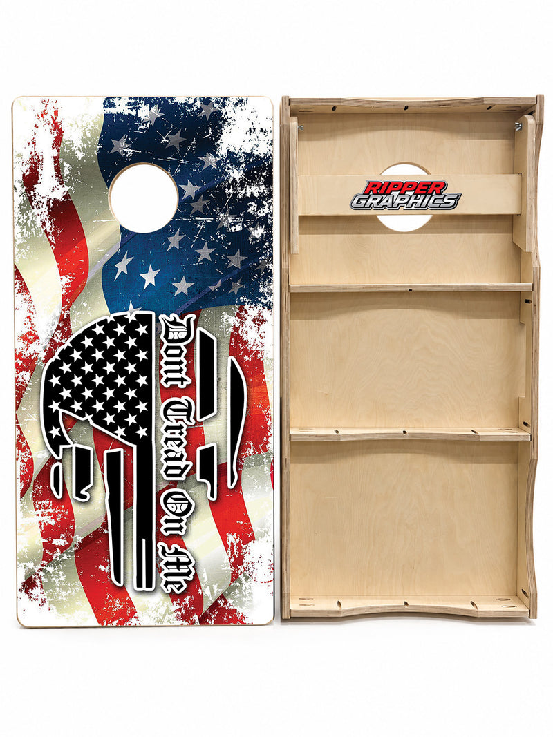 Don't Tread on Me Skull Flag Cornhole Design