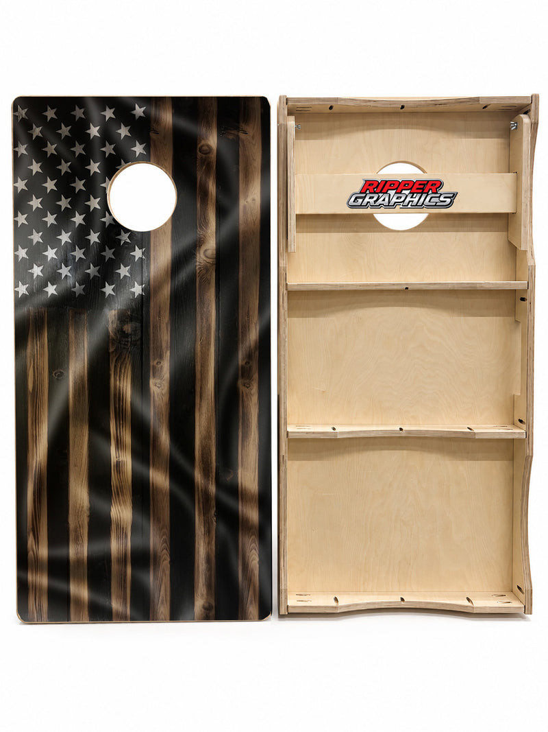 Wavy Wood American Flag Cornhole Design