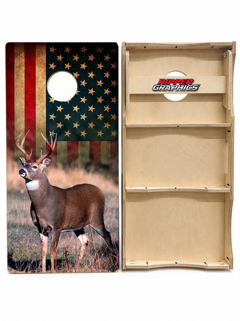 American Flag White Tail Deer Cornhole Design