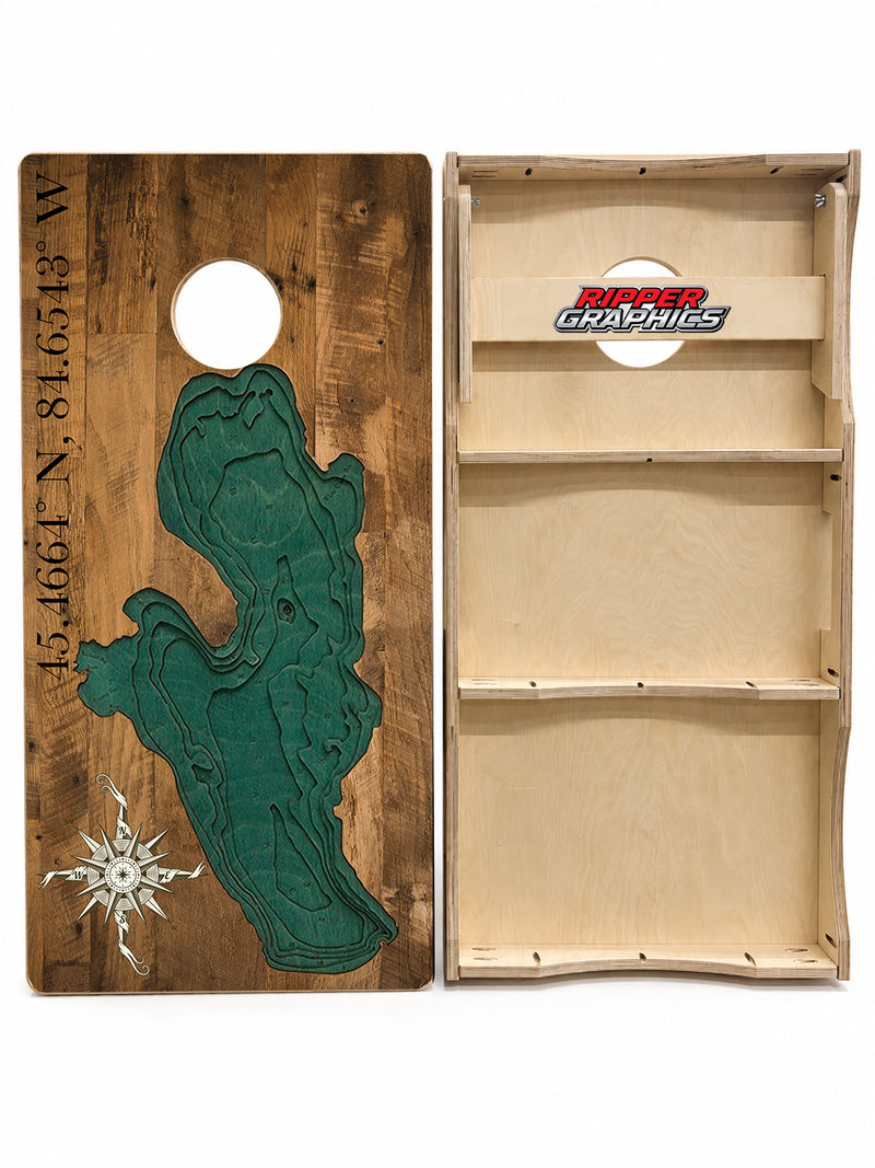 Burt Lake Topography Cornhole Design