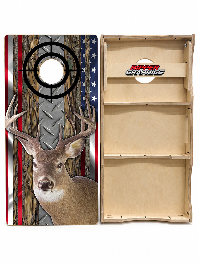 Whitetail Deer Buck Flag Cornhole Design