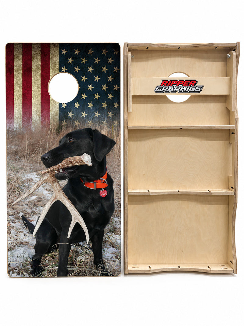 Shed Hunting Labrador Retriever Cornhole Design