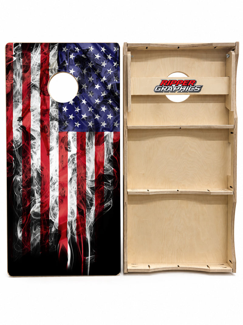Smokey American Flag Cornhole Design