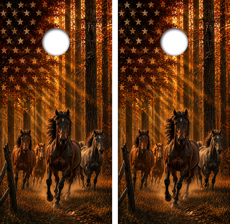 Wild Horses American Flag Cornhole Design