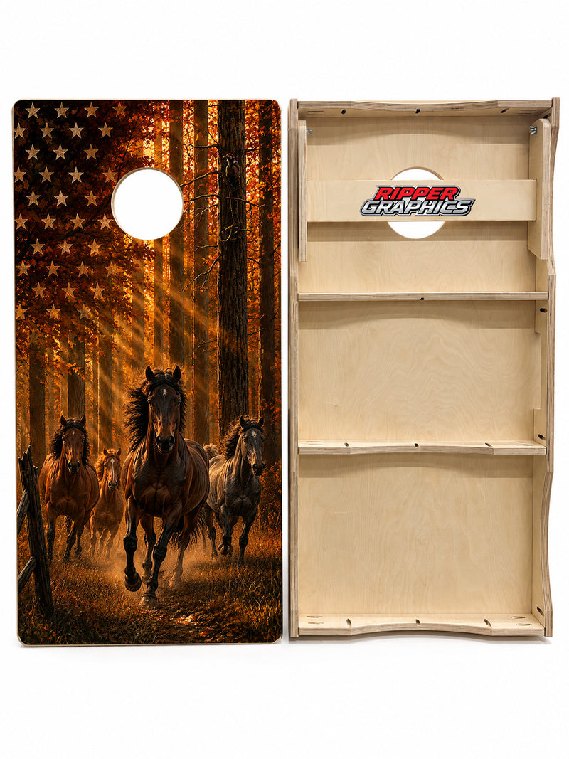 Wild Horses American Flag Cornhole Design