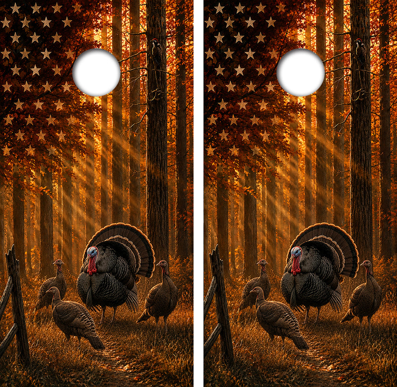 Wild Turkey American Flag Cornhole Design