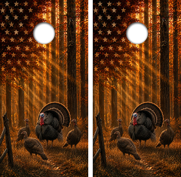 Wild Turkey American Flag Cornhole Wrap Decal with Free Laminate Included