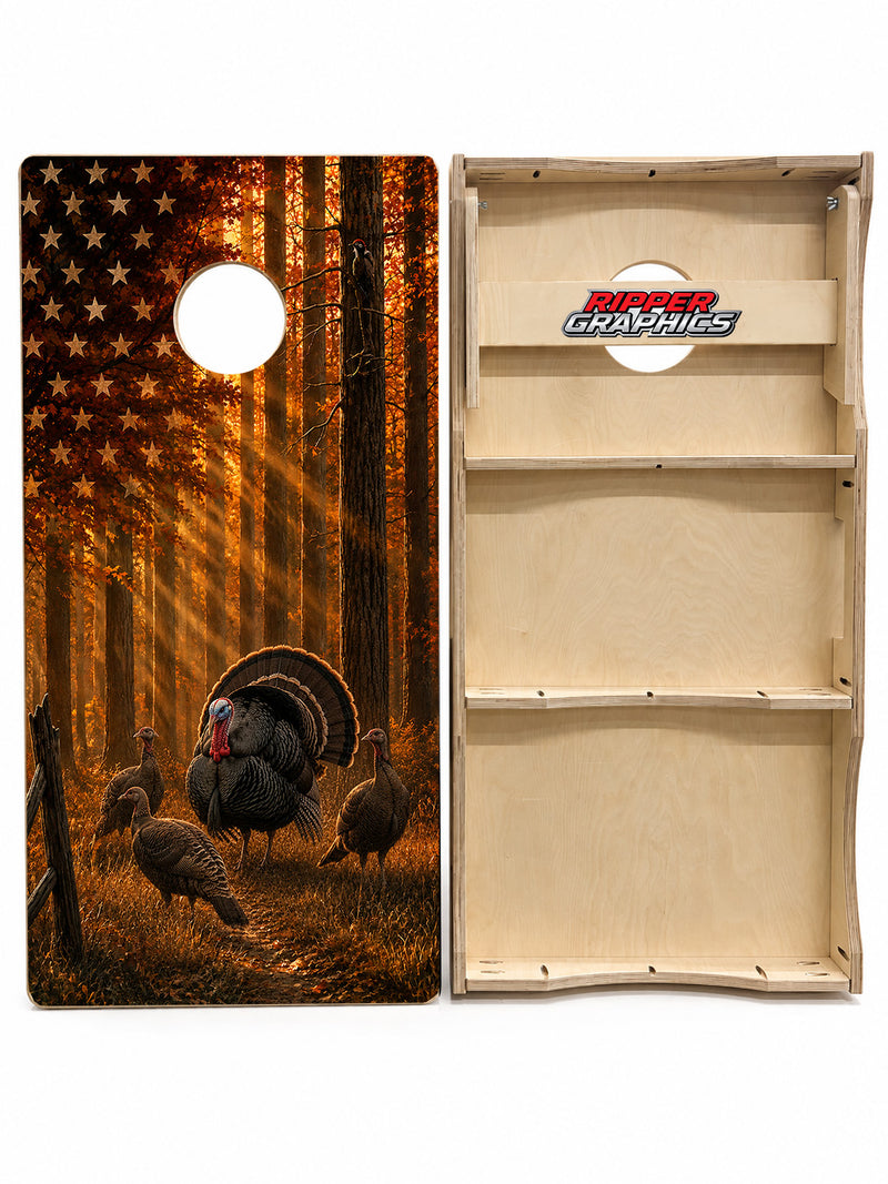 Wild Turkey American Flag Cornhole Design