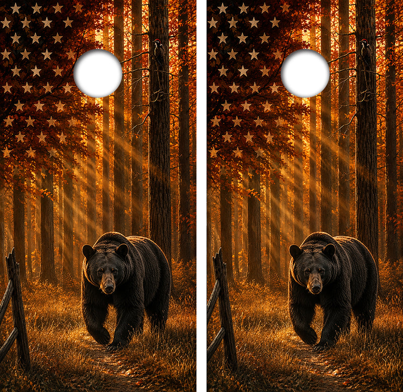 Black Bear American Flag Cornhole Design