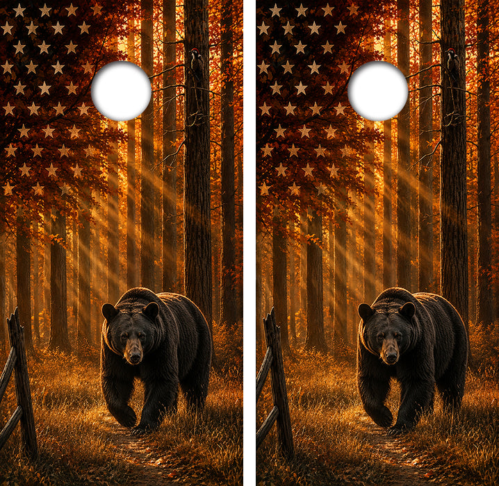 Black Bear American Flag Cornhole Wrap Decal with Free Laminate Included