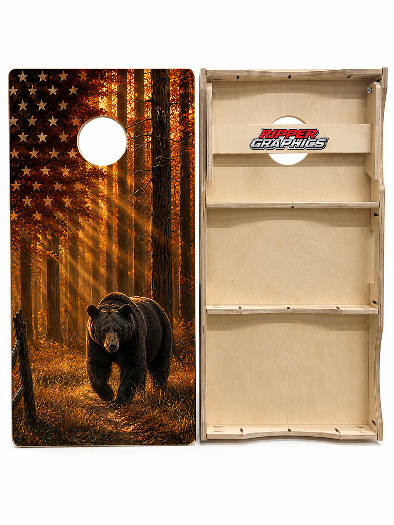 Black Bear American Flag Cornhole Design