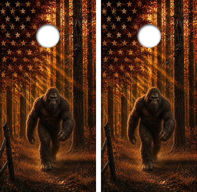 Sasquatch Big Foot American Flag Cornhole Design