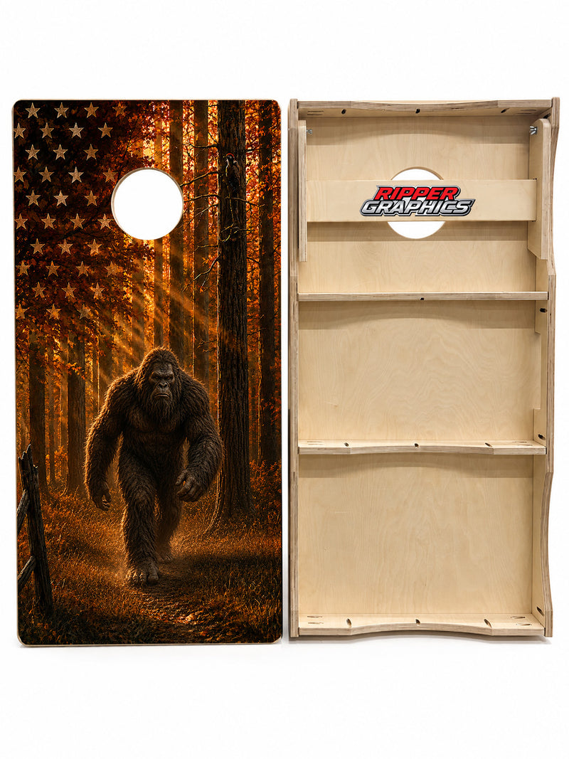 Sasquatch Big Foot American Flag Cornhole Design