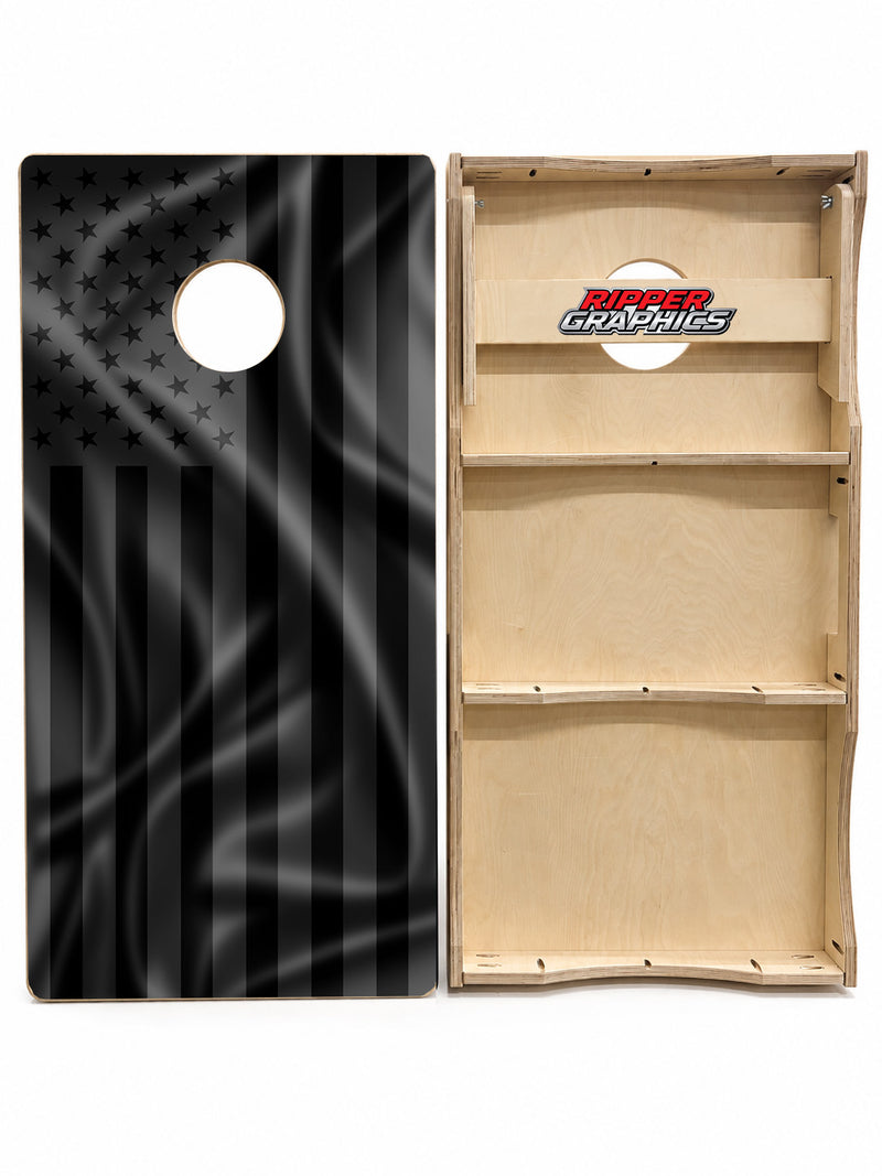 Wavy Black U.S. Flag Cornhole Design