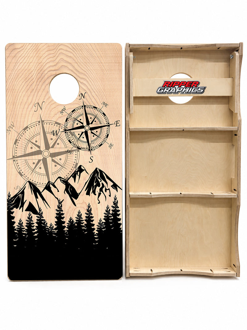 Hiking Camping Compass Cornhole Design