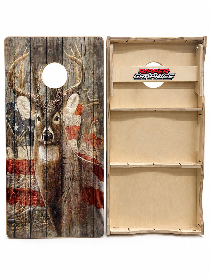 Big Buck American Flag Cornhole Design