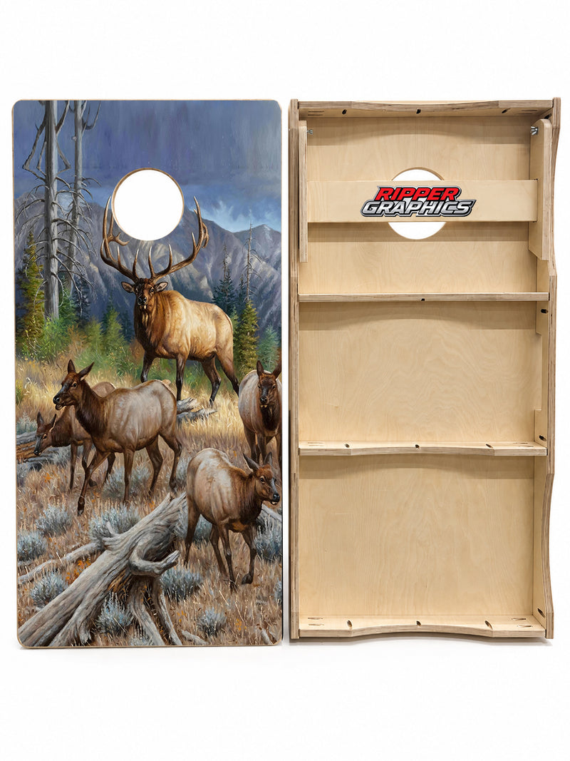 Mountain Ridge Bull Elk Cornhole Design