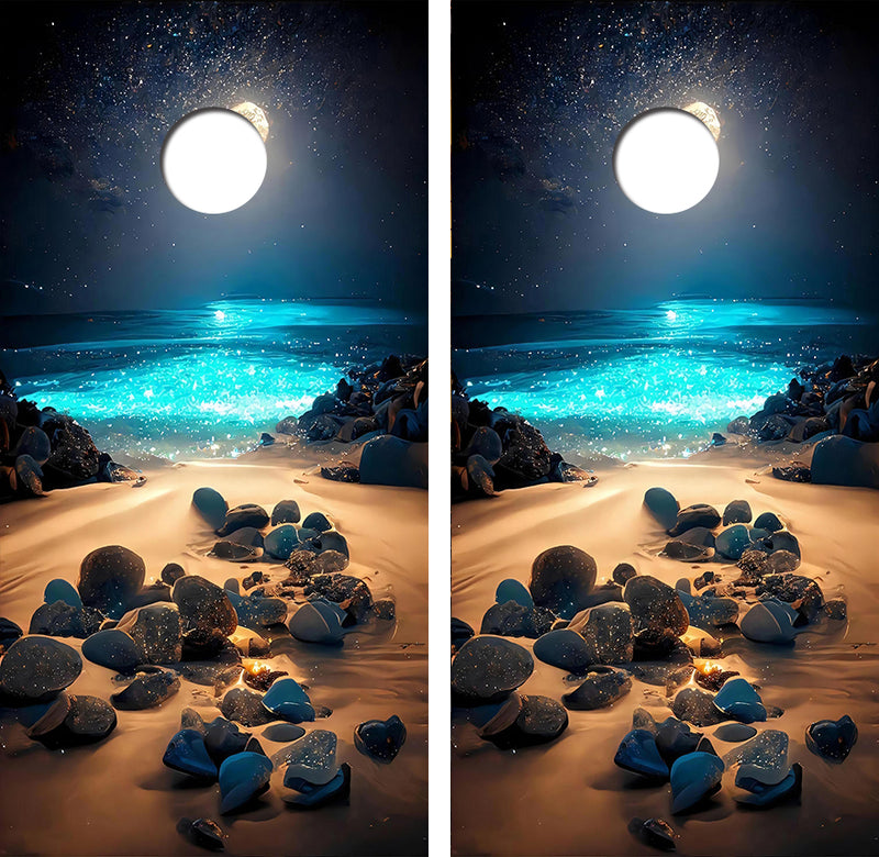 Moonlit Beach Cornhole Design