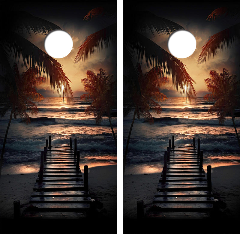 Moon Lit Pier Cornhole Design