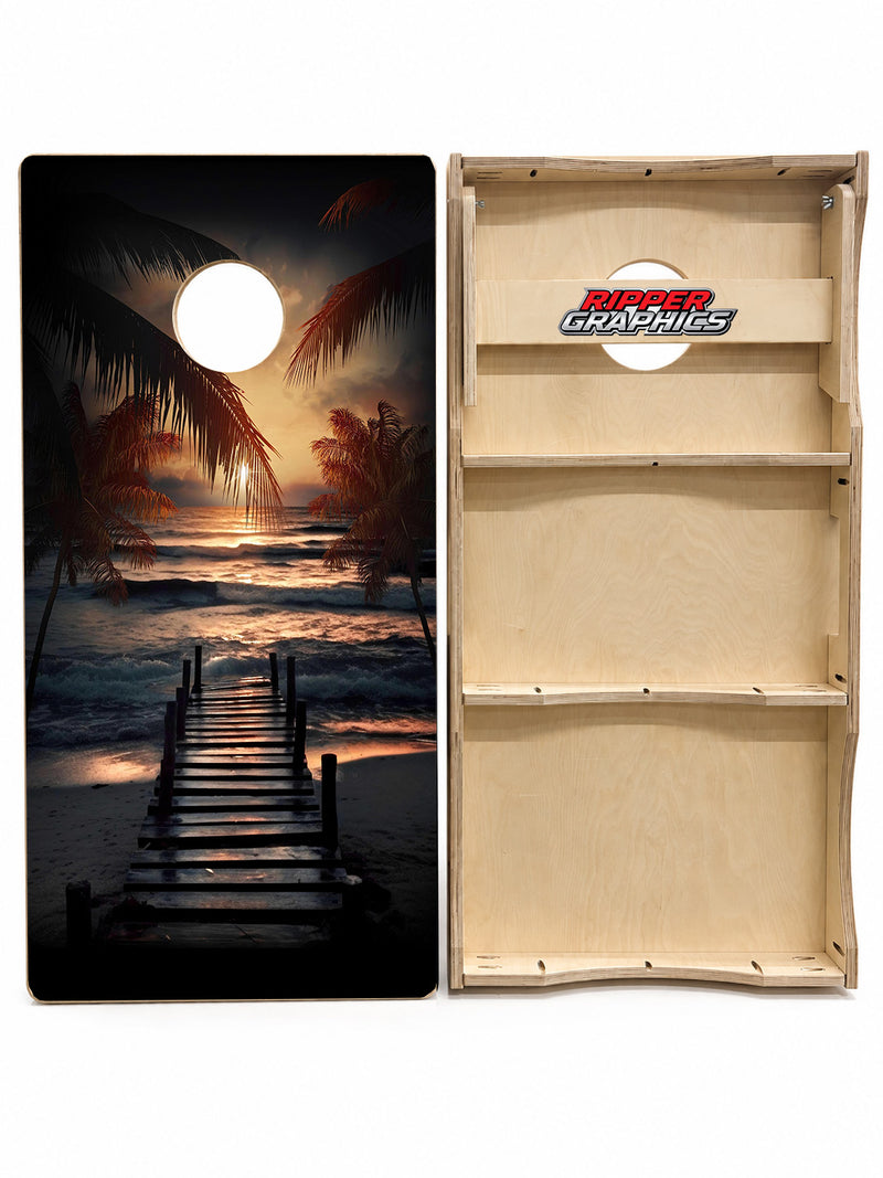 Moon Lit Pier Cornhole Design