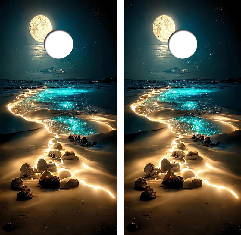 Moonlit Beach Cornhole Design