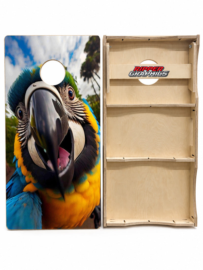 Parrot Selfie Cornhole Design