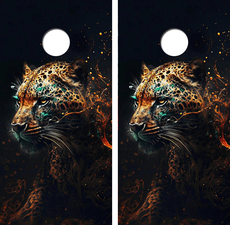 Gold Teal Panther Cornhole Design