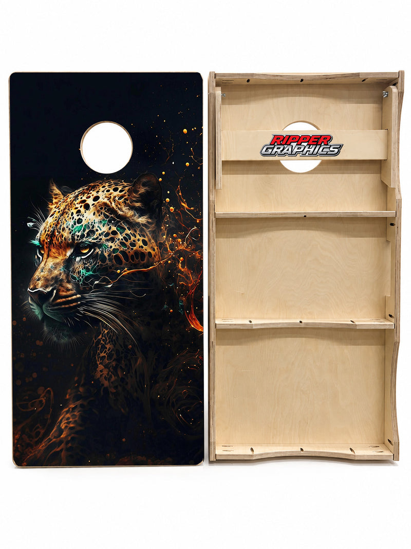 Gold Teal Panther Cornhole Design