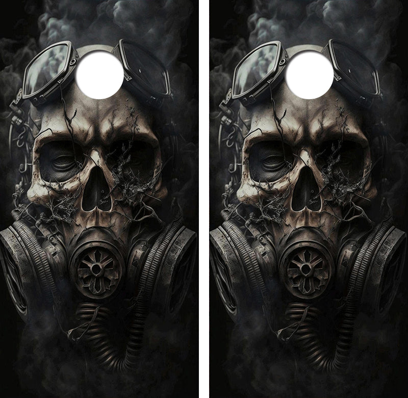 Steam Punk Skull Gas Mask Cornhole Design