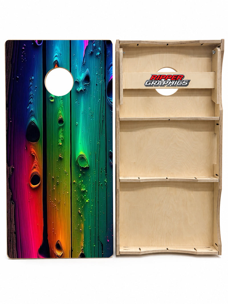 Multi Color Wood Planks Cornhole Design