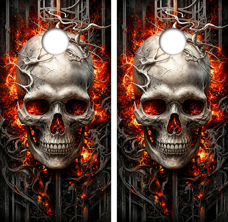 Flaming Skull Cornhole Design