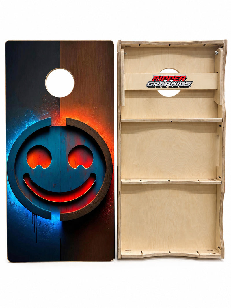 Happy Wooden Face Cornhole Design