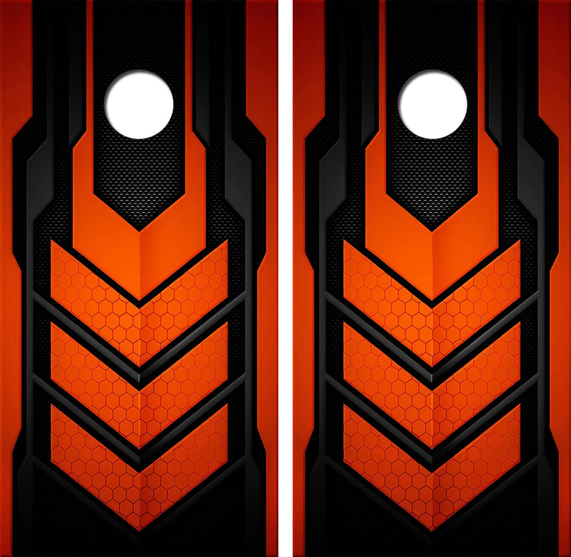 Orange Black Honeycomb Cornhole Design