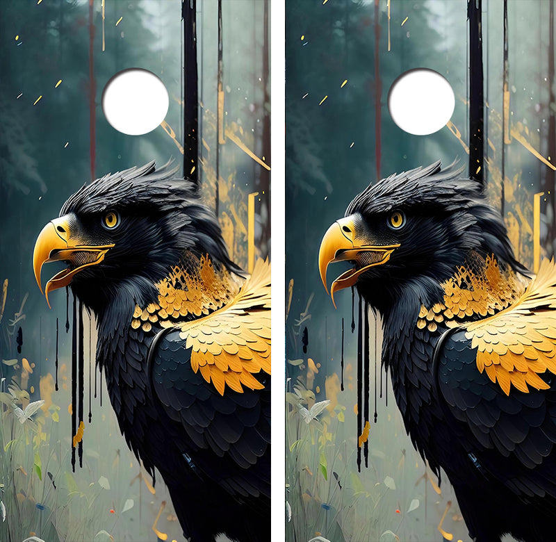 Black Gold Raven Cornhole Design